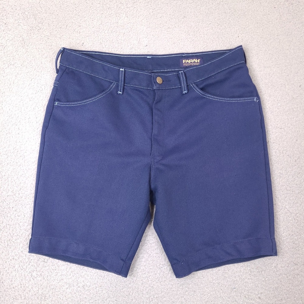 Vintage Farah Shorts Mens 34 Navy Blue Polyester Made‎ In USA